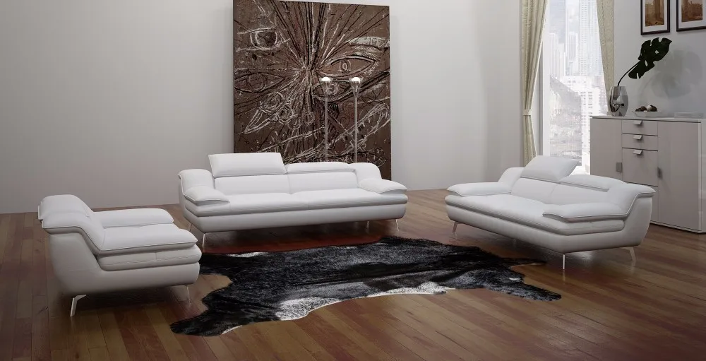 Adjustable Headrest Furniture Living Room Modern Sectional Leather Sofa Set Home Furniture with Metallic Stainless Steel Leg