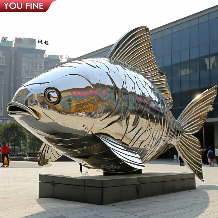 Urban Seaside Metal Stainless Steel Large Fish Sculpture