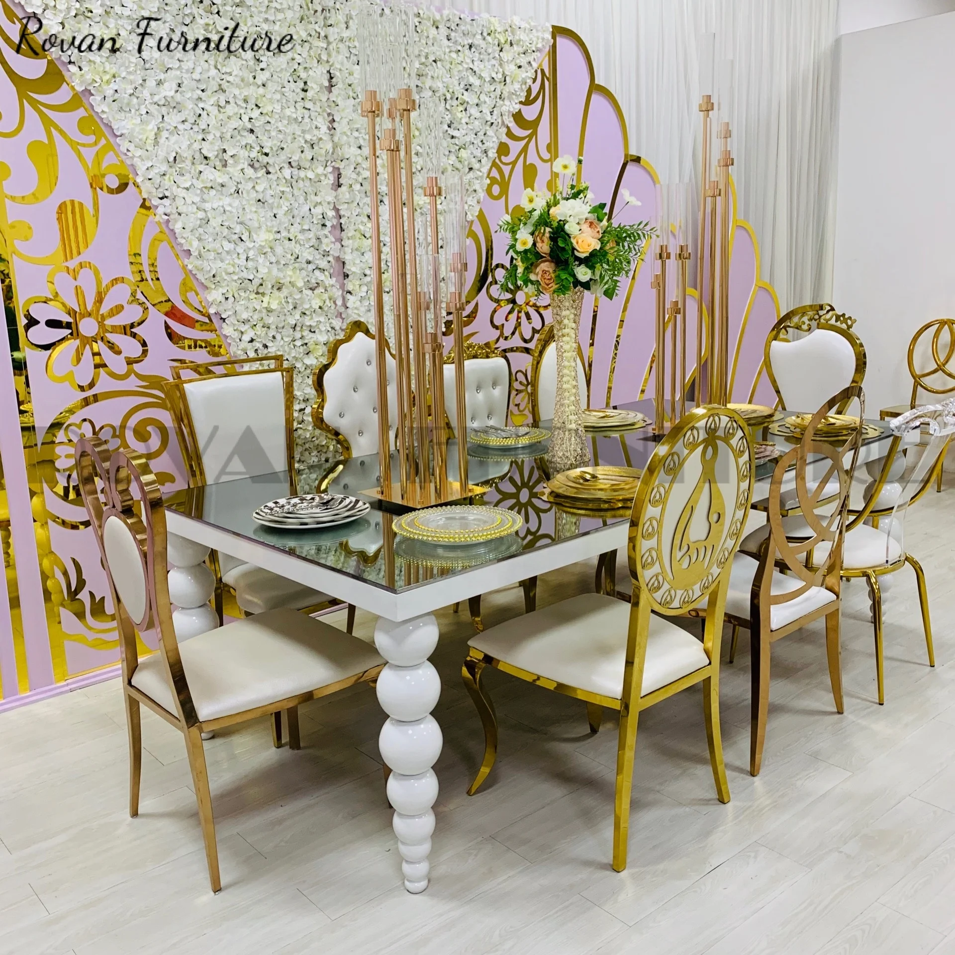 Best design banquet event party supplies metal wedding table with crystal luxury white stainless steel event dining table