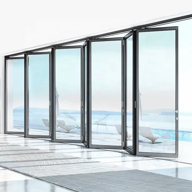 Modern Aluminium Alloy Frames Glass Folder Door Exterior Patios Folding Door Aluminum Bi Folding Door