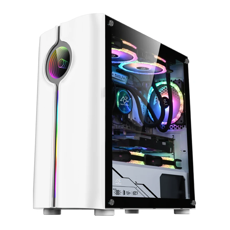 SNOWMAN Amazing Design Gaming Case Computer MATX Mini ITX Mid Tower PC Tempered Glass Plate Chassis White Desktop Cabinet Case