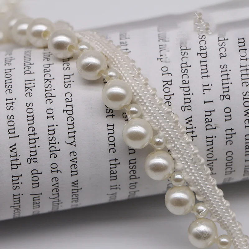 Hand-stitched Pearl Glitter Beads Braid Lace Ribbon Wedding Dress Skirts Collar Neckline DIY Sewing Appliques