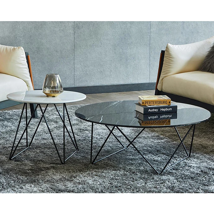 
Metal top laser cutting Black coffee table 
