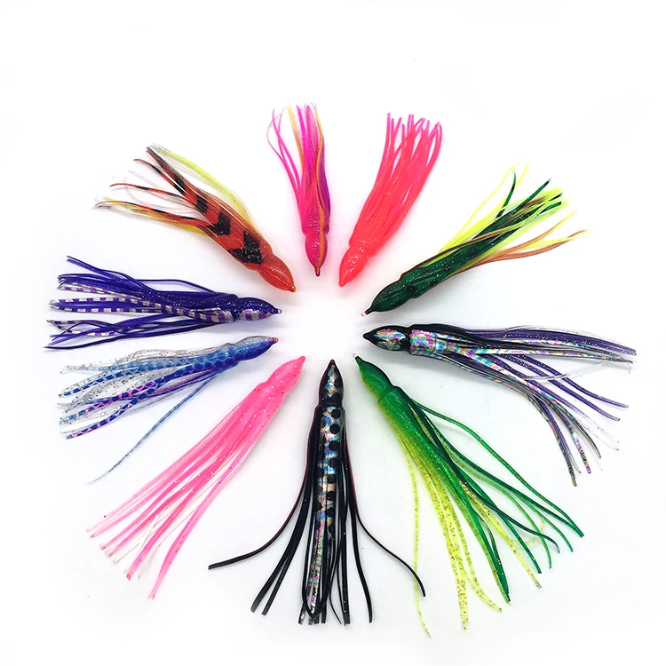 5.5inch unrigged saltwater rubber squid skirts octopus soft artificial trolling fishing lures