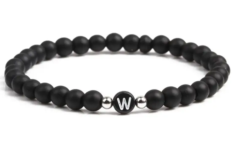 Promotion 26 letter A to Z Natural black agate beads bracelet 6mm name bracelets for men