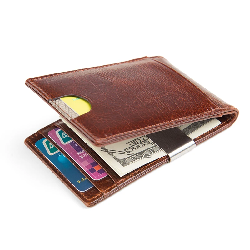 2021 Credit Card Holder RFID Blocking crazy horse leather money clip Slim  wallet  card holder