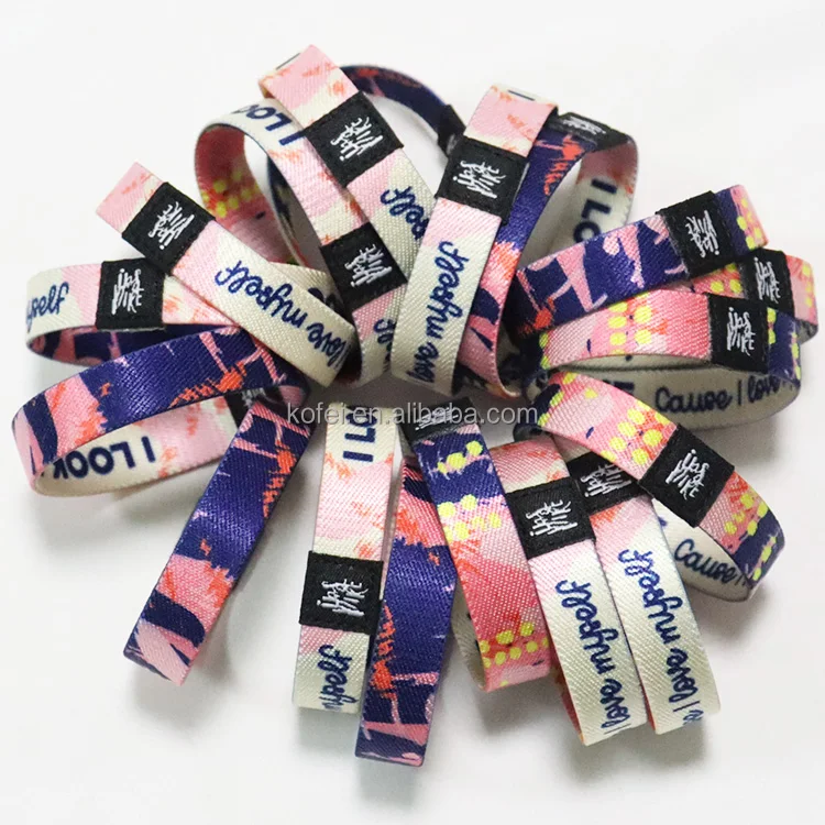 Factory Price Custom Kids Elastic Fabric Polyester Stretch NFC Wristband Stretch RFID Bracelet For Event With Woven Label