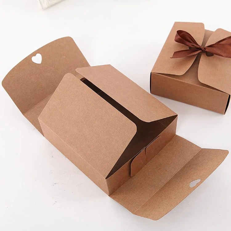 Fancy Paper Chocolate Gift Kraft Paper Brownie Packaging Box With Ribbon Tie