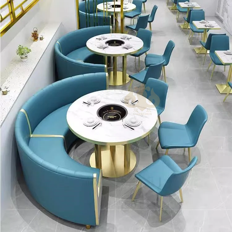Wholesale Modern Restaurant Furniture Sets Cafe Fast Food Booth Seating Sofa Golden Metal Dining Tables and Chairs Set