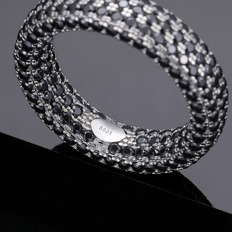 Rock Mens Jewelry Hip Hop Real 925 Sterling Silver Full Black VVS Moissanite Diamond Iced Out Stamp Finger Ring For Women Man