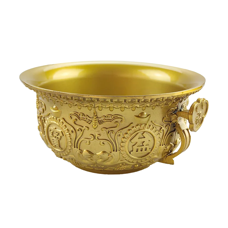 Customize design home fortune ornament metal product Chinese traditional copper gold rich brass bowl fengshui ornaments product