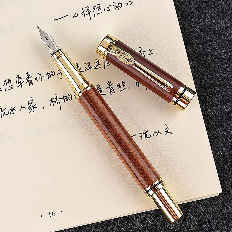 roller fountain type gold trims custom logo eco friendly luxury wooden business pen