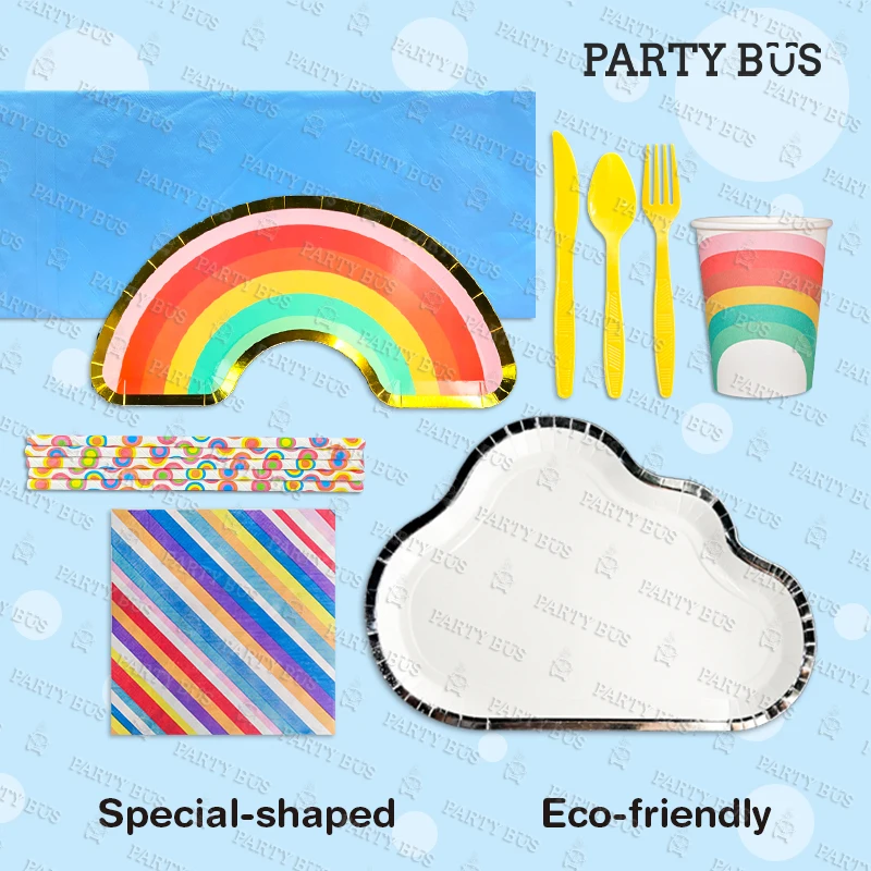 PARTYBUS 2021 Cloud Rainbow Disposable Paper Napkin Tableware Birthday Party Decorations Kids Wedding Decoration party sets