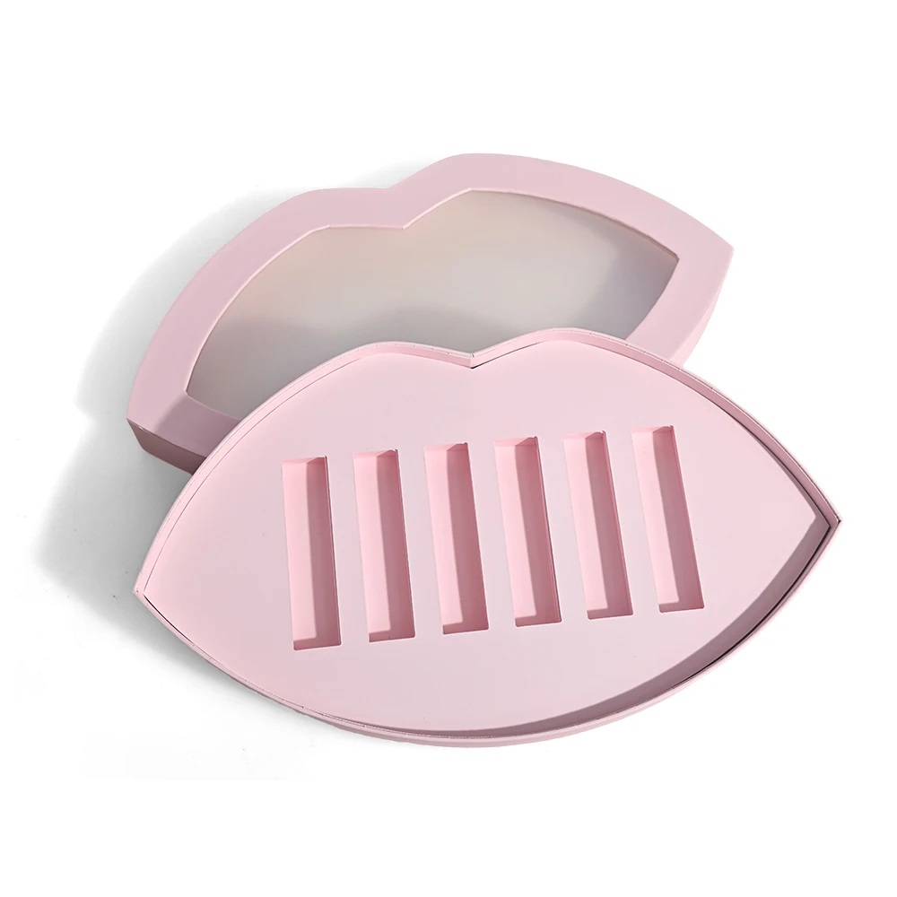 Biodegradable Boite Cadeau Handmade Custom Paper Insert Pink Lip Shaped Lip Gloss Gift Box With Windows