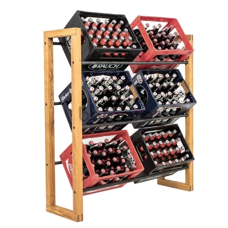 Wooden Beverage Crate Rack - 6 Crates - Solid Oak Beverage Rack - Crafted in the Alps