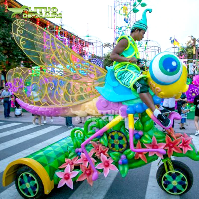 Playground Animatronic Cartoon Fiberglass Insect Bee Electric Parade Float Three Wheels Scooter Rides