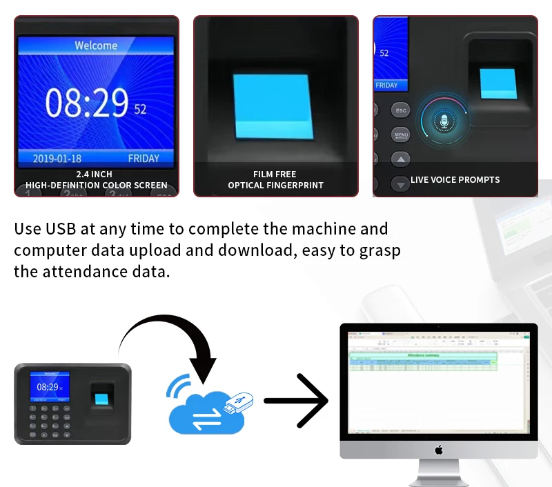 Office USB Standalone Time Recorder Terminal Free Software Custom Staff Management time attendance biometric for employee