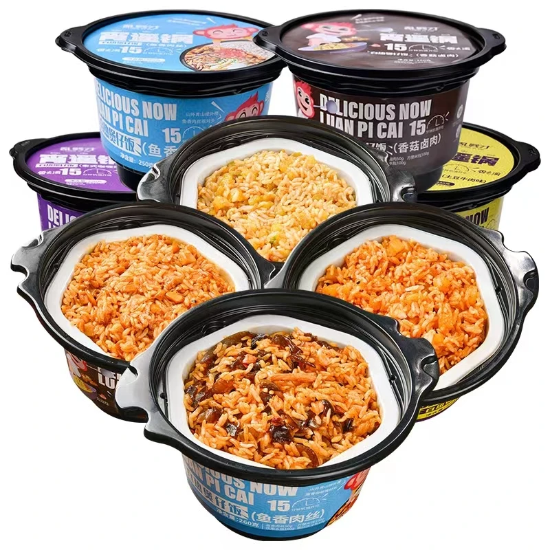 Fast chicken and vegetable clay cake box fast lunch and food meals to heat rice