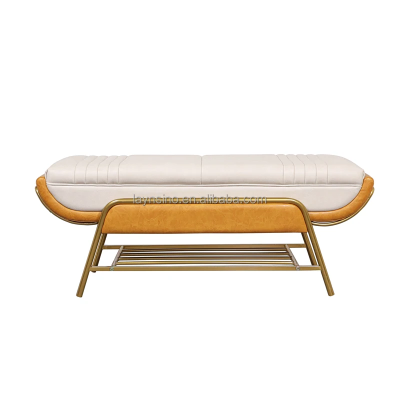Home Furniture Modern Orange Leather Bench Nordic White Ottoman Bench Shoe Storage Benches