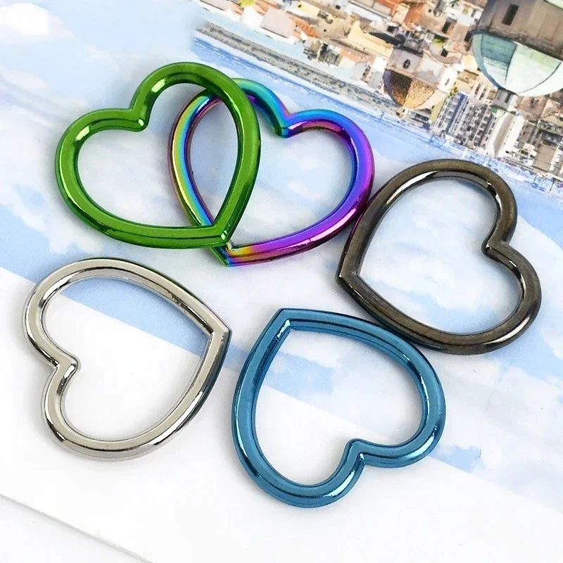 MeeTee BF828 35mm Other Bag Hardware Parts DIY Pendant Accessories Color Heart Shaped D Ring Buckle For Keyring Handbag Strap