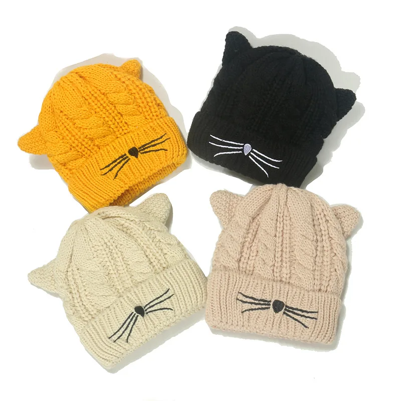 Cat Ear Beanie Hats Cute Cat Knitted Hat Winter Knit Cable Hat for Women Girls