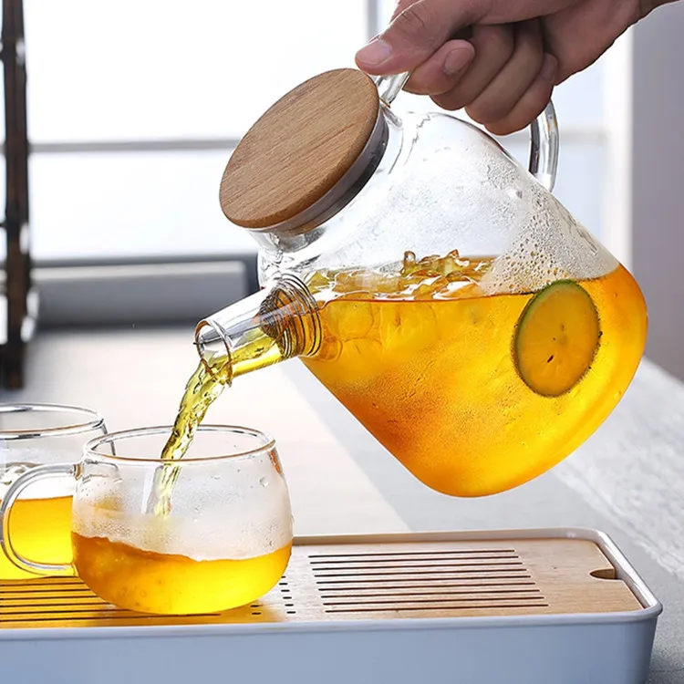 Coffee Tea Accessories Glass Teapot Heatable 1000 ml 1800ml  Borosilicate Clear Tea Kettle with Bamboo&Stainless Steel  Lid