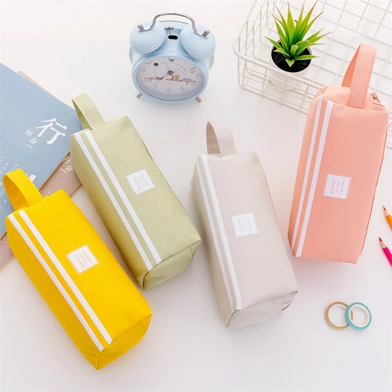 Kawaii Simple Stationery Bag Cute Candy Color Canvas Pencil Box Promotion Pencil Bag
