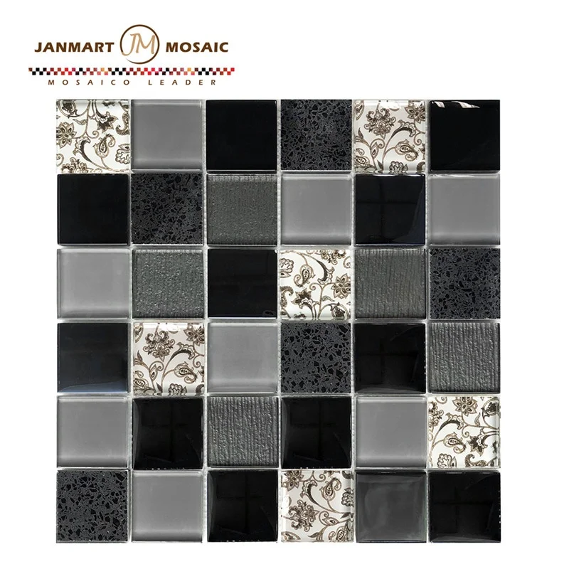 Elegant Art Arabesque Mixed Glass Natural Stone Mosaic Bathroom Pool Tiles Glass Mosaic Square Marble Mosaic Tile