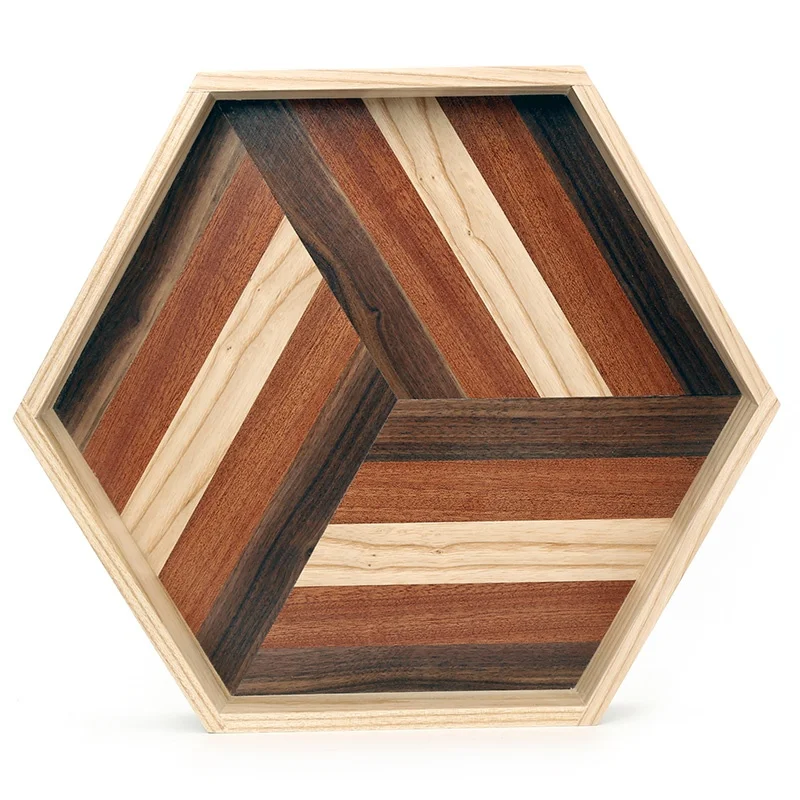 Factory New Modern Customized Wood Hexagon Tray Rattan Fruits & Coffee Serve Tray  Hexagon Storage Wooden Serving Tray best gift