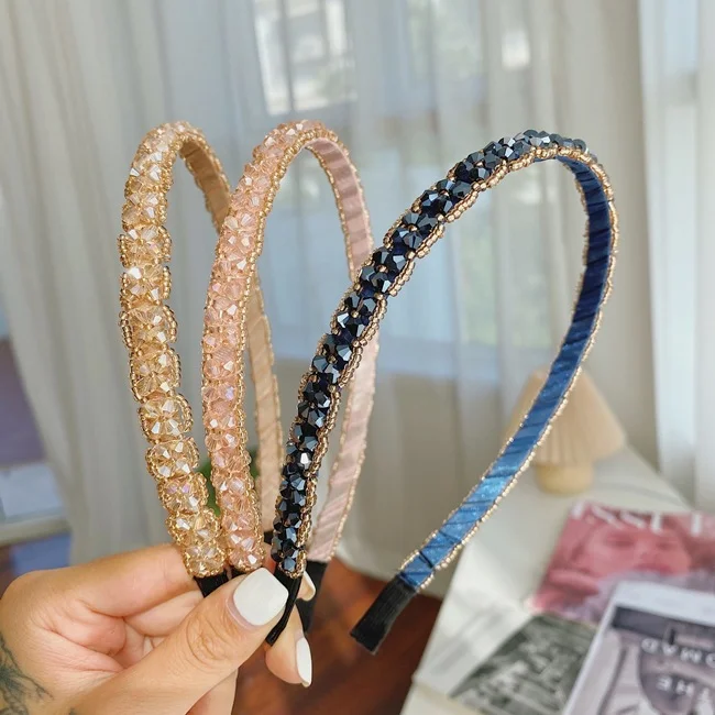 Korean Crystal Bridal Bling Luxury Hair Accessories Rhinestone Beaded Headband For Women