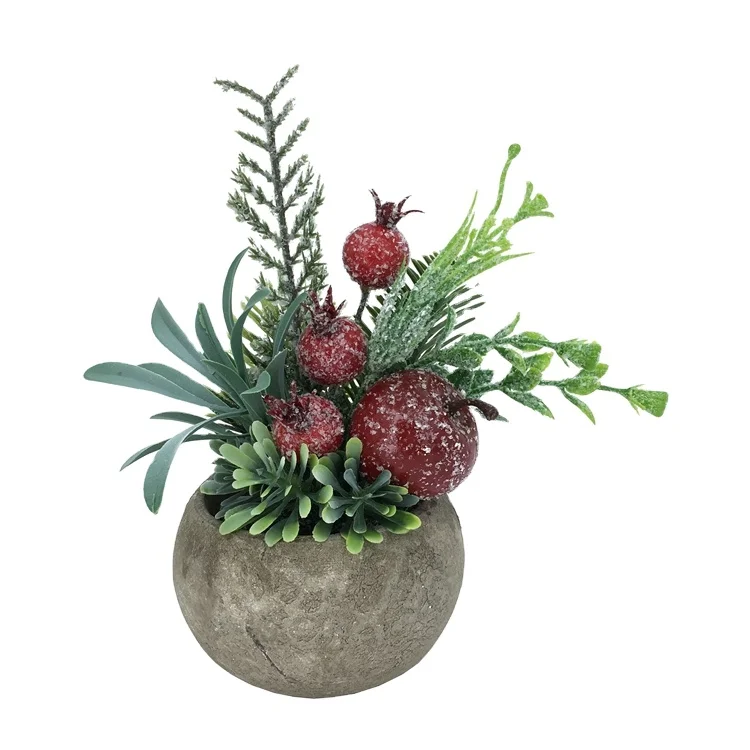 Mini artificial Red cherry Christmas Flower Bonsai For X-mas Wedding Festival Home Furnishing decoration