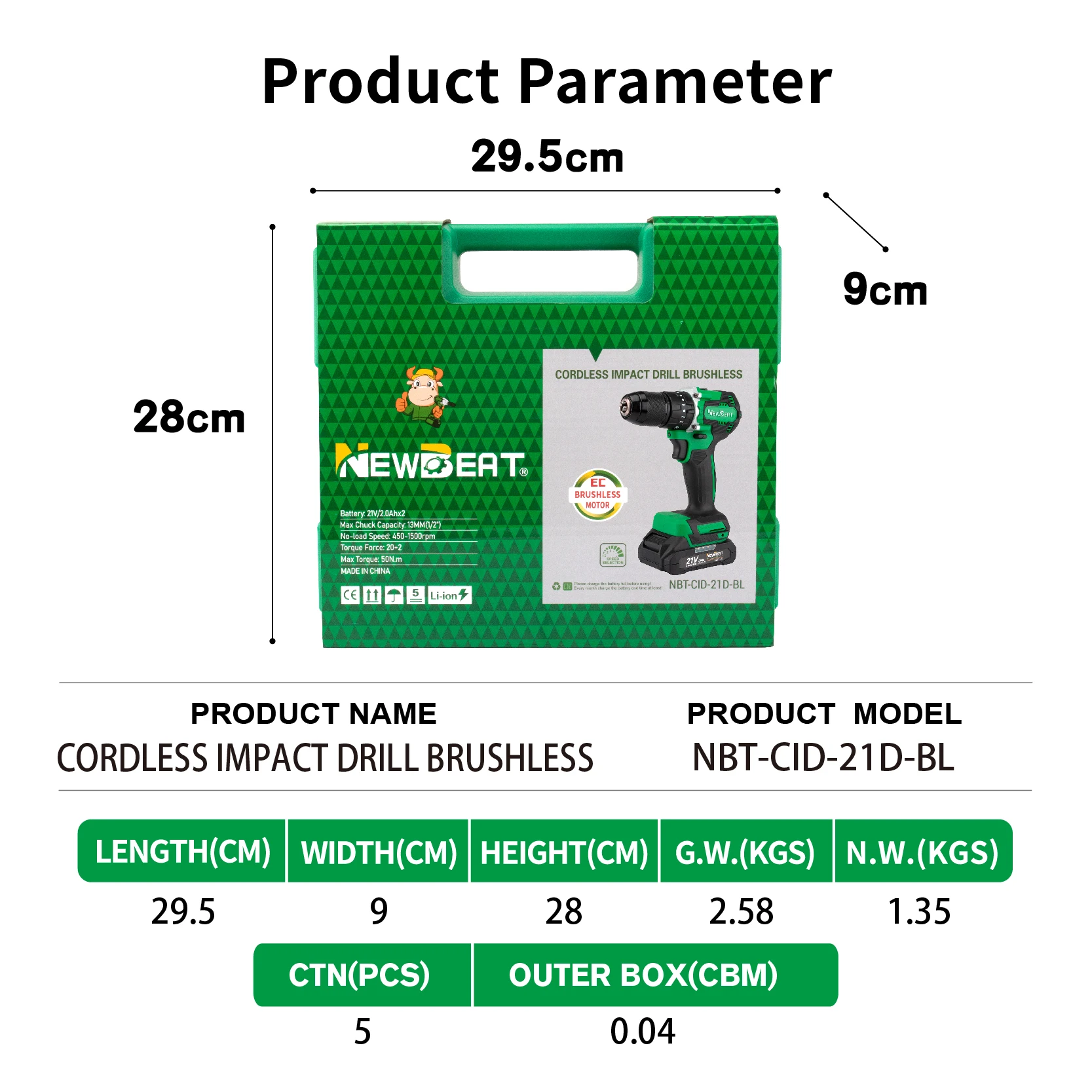 NewBeat Electric Power Battery Brushless Driver Drilling Machines for Wood 21v Cordless Drill Impact
