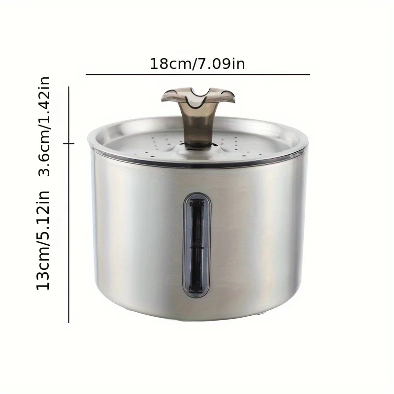 84oz/2.5L Stainless Steel Automatic Cat Water Fountain Auto Power-off Fountain with LED Light Non-slip Mat Dog Water Dispenser