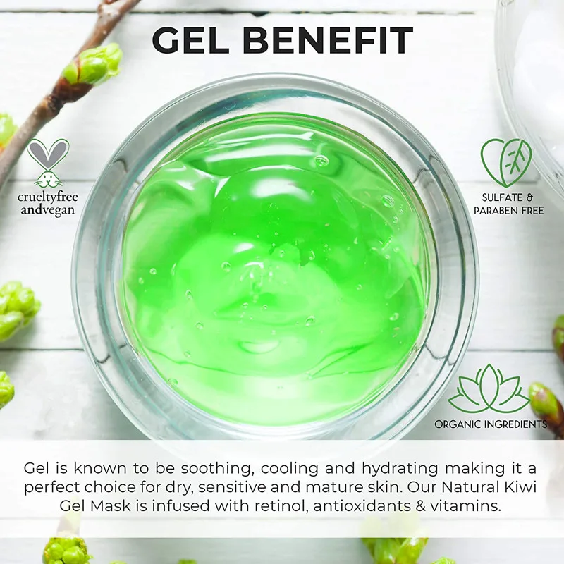 OEM Hydrating Moisturizing Anti Aging Anti Wrinkle Organic Kiwi & Cucumber Vegan Gel Mask with Jelly for Face Damage Skin Care