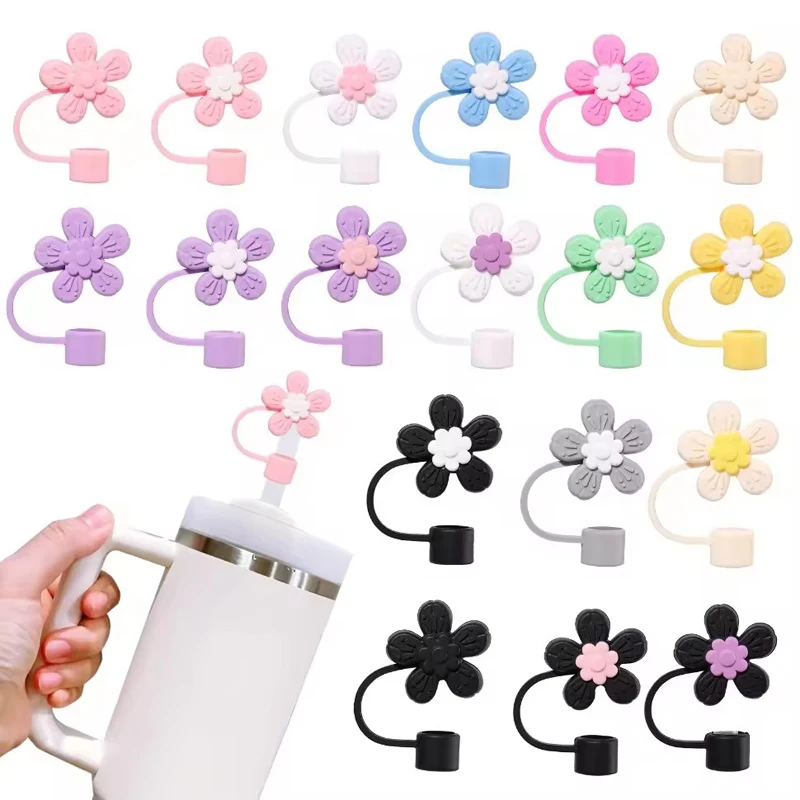 2024 New 10mm 0.4in Flower Straw Tip Covers for Tumbler Flower Silicone Straw Cover Cap Straw Topper