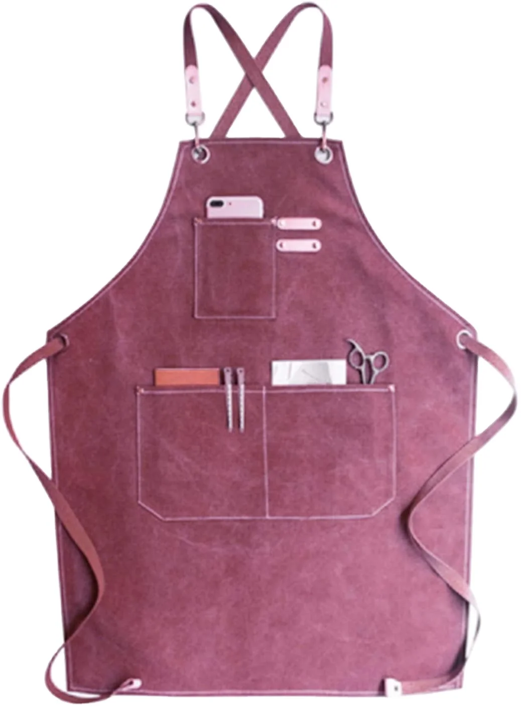 Unisex Long Cotton Logo Canvas Barber Apron Back Adjustable Tool Pockets Adjustable Bib Apron Wood Working Garden Apron