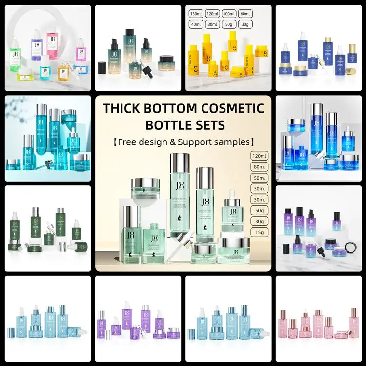 Eco friendly skincare container packaging luxury cosmetic lotion cream glass bottles cap and jar face toner serum pump bottle