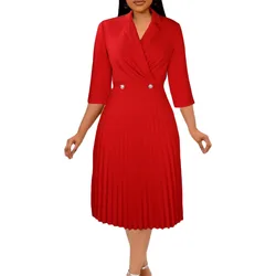 Autumn Elegant Suit Women Formal Work Career Dresses 2022 Pleated Dress Ladies Office Dresses
