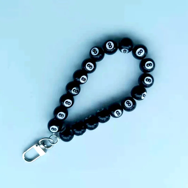 Simple alloy door buckle Black 8 lanyard ins Beaded mobile phone chain Key chain pendant Bag lanyard accessories