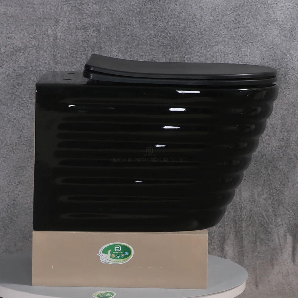 Modern porcelain round p trap hanging toilet bowl ceramic commode sanitary ware matt black rimless wall hung toilet with tank