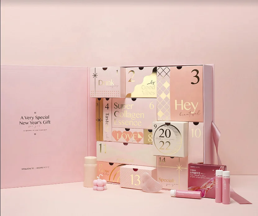 customized Christmas advent calendar 24 day box pink countdown empty advent calendar box sugared 12 days