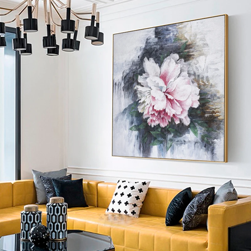 Handmade colorful Flower abstract scratch framed oil painting for room wall art painting decoration