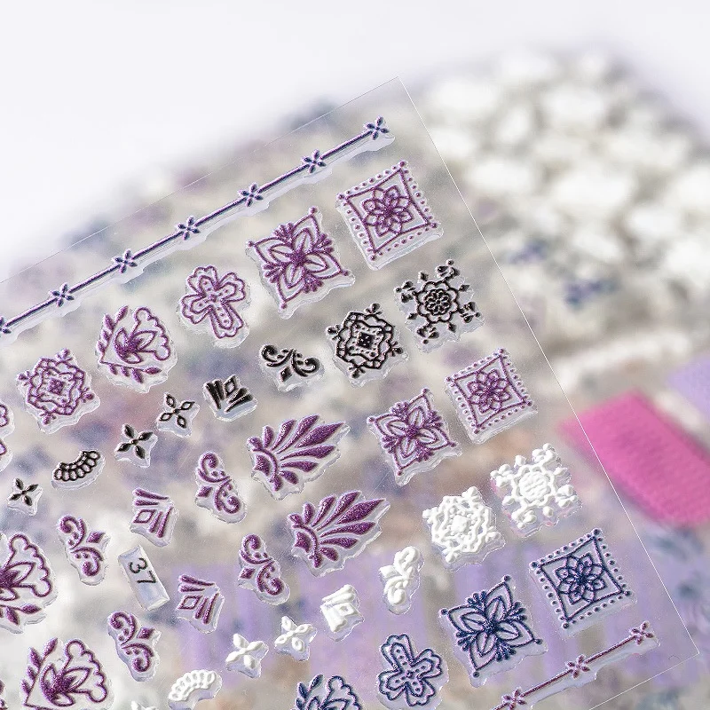 В форме цветка в форме листа 5D тиснением Наклейки для ногтей, переводятся на ногти с помощью клейкой пленки