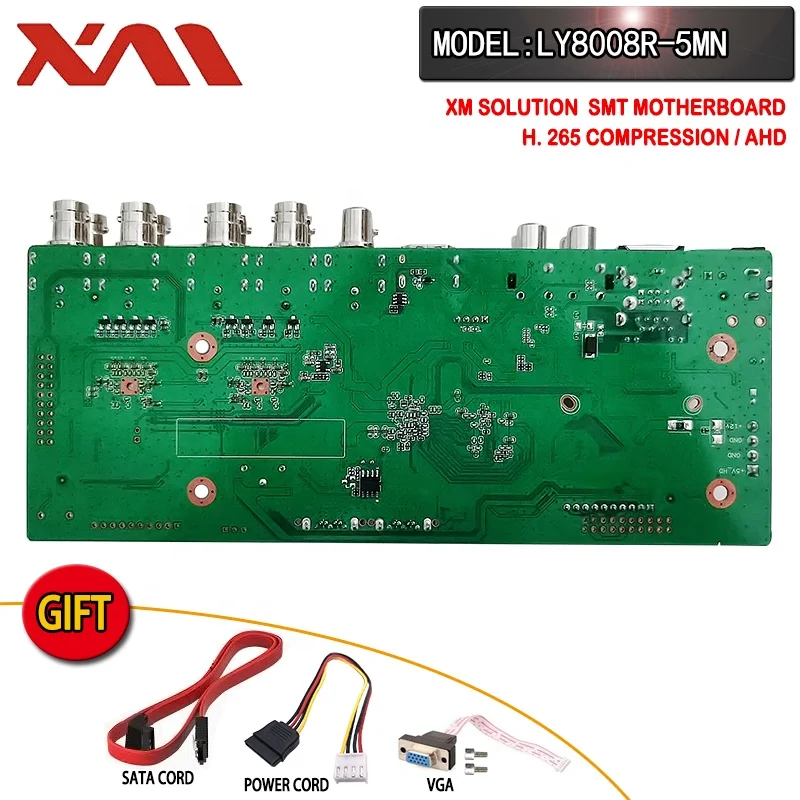 
5MN 8channel Coaxial AHD DVR and IPC Digital Hybrid DVR Mainboard Chip LY8008R-5MN H.265+ Compression 