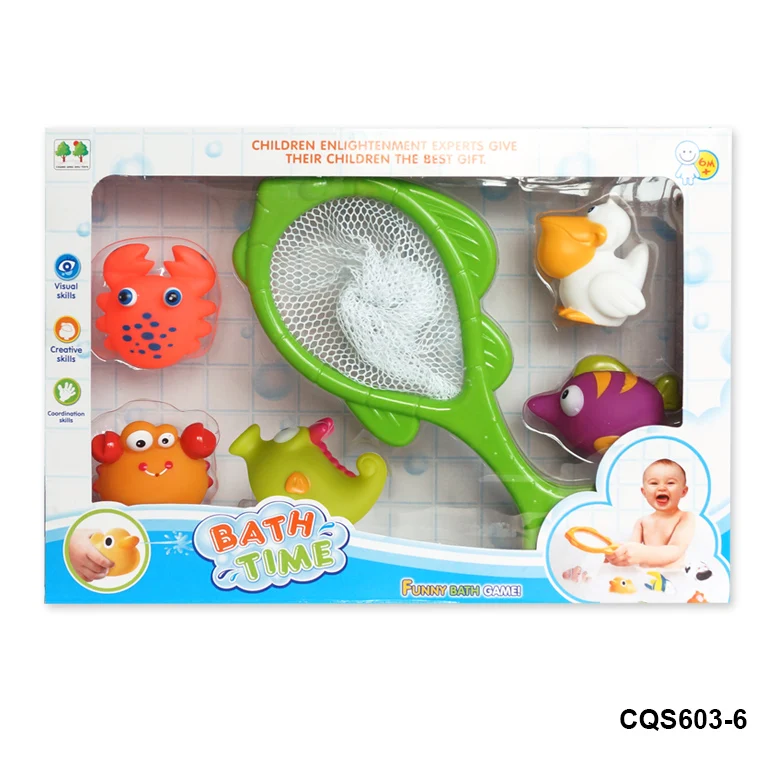 Top Selling Eco Friendly PVC Rubber Animals Turtle Frog Crab Toy For Baby Educational Baby Bath Toys 6 Pack