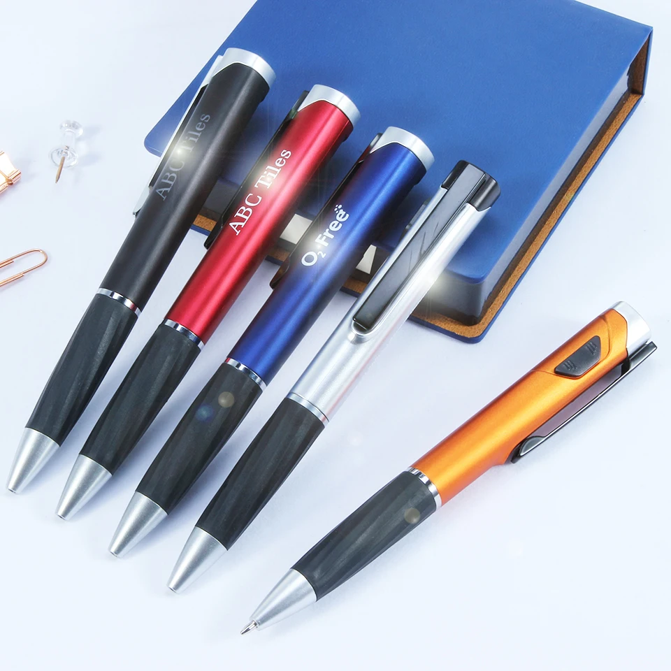 Custom Logo Plastic Pen Multifunction Led Light Popular Cheap Logo Promotional Stylus Ballpoint Pen