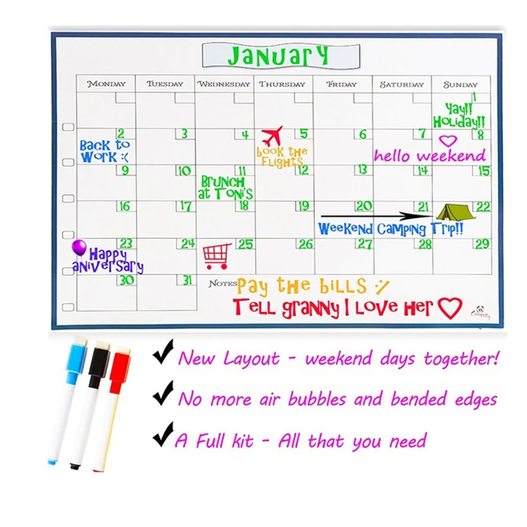 factory price eco soft colorful rubber magnet fridge daily weekly monthly planner writing board set magnetic chart