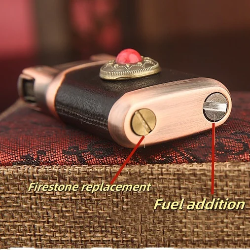 Kerosene Lighter Leather Cover Decorative Gemstone Automatic Ignition Classic Cigar Cigarette Lighters