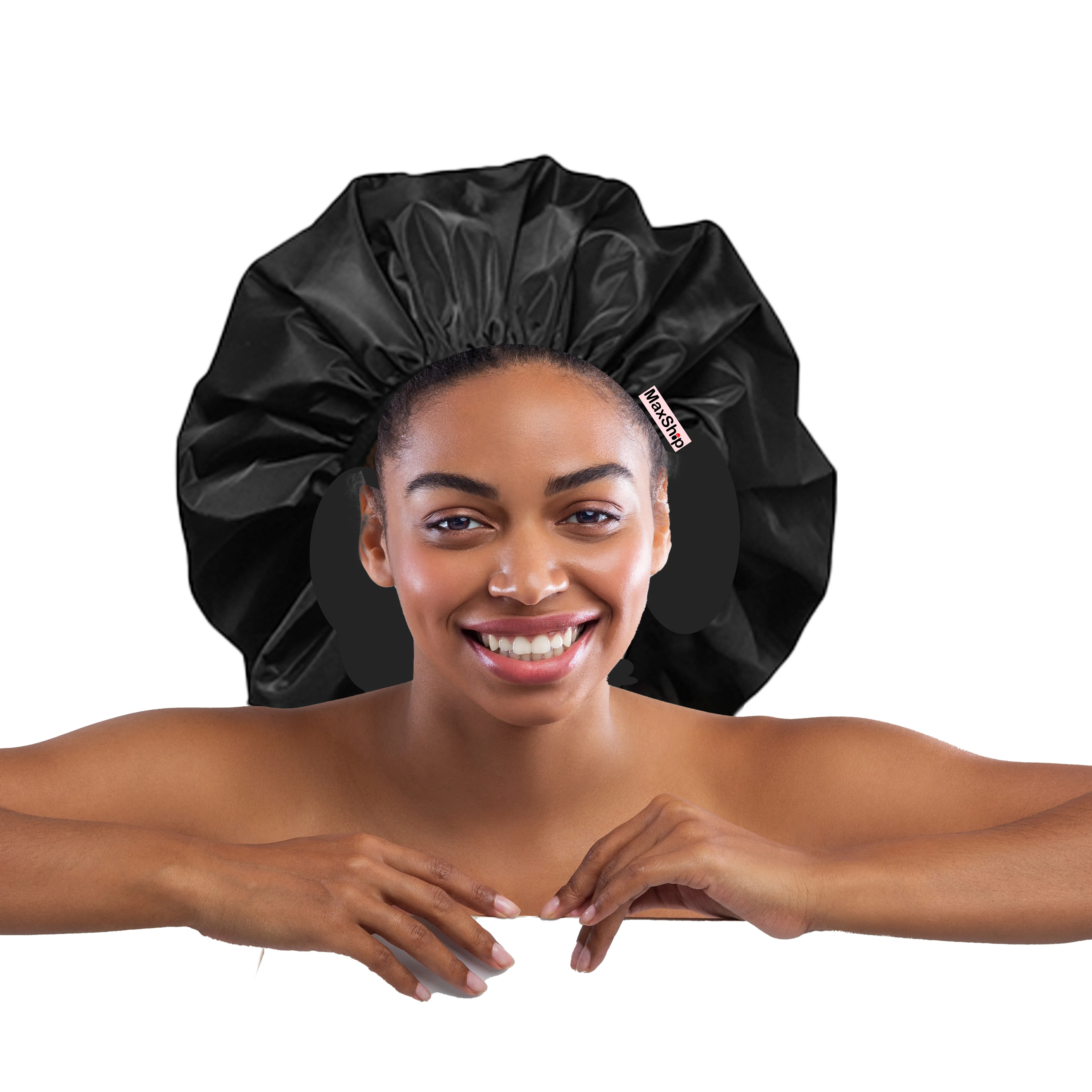 Extra Large Custom Shower Cap Double-Layer Waterproof Reusable XL Satin Lining Jumbo Shower Bonnet