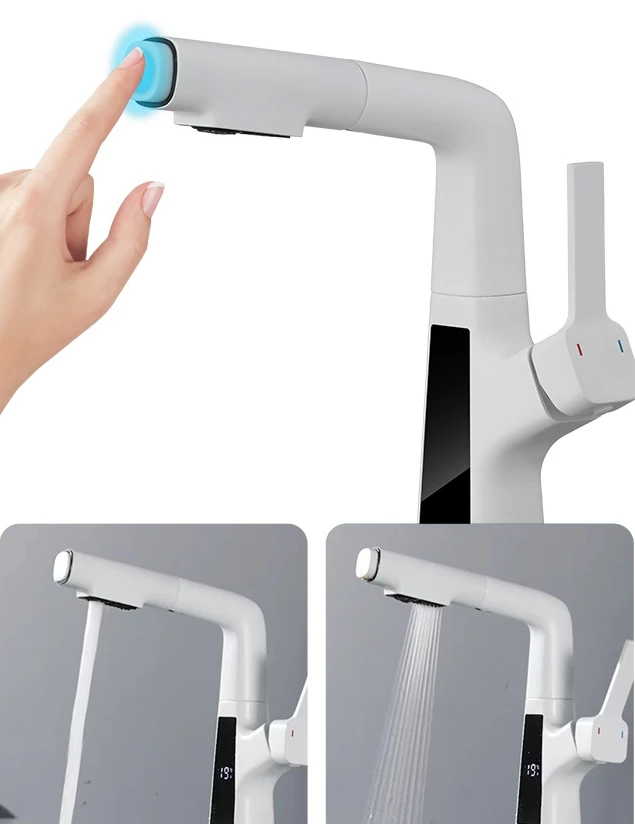 Display Basin Taps Smart Bathroom Basin Faucets Pull Out Customized Spray Pull Down Waterfall Black Brass Modern Contemporary